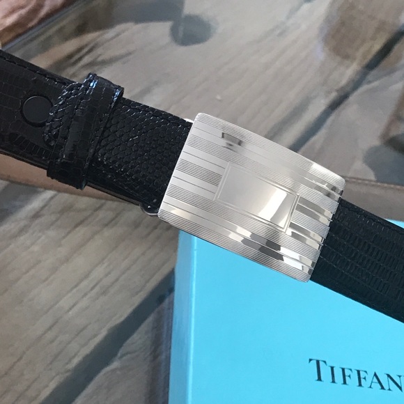 TIFFANY &Co RARE Sterling Buckle LIZARD Black Belt - Picture 3 of 8
